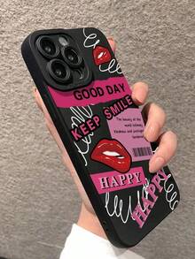 Funda de teléfono con gráfico de letra compatible con iPhone 15/15Pro/15Plus/15Promax - Negro - Ver 3