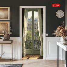 1/2pcs City Landscape Door Sticker, Paris Scene Removable PVC Self-Adhesive Door Decal, Morning Glory Door Decor, Modern Door Wall Mural, Retro Door Sticker, Fashionable Home Decor Sticker - Style 1 - View 7