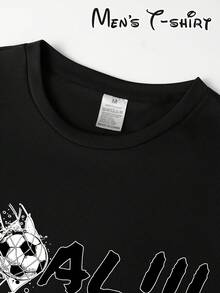 [Official World Cup License] Short Sleeve T-Shirt With World Cup Print "Goal Celebration Style", Suitable For Shopping, Casual Fashion, House Parties, With A Goal Celebration Graffiti Style, Ideal For Daily Outings, Meetings With Friends, Dinners, Travel And Business Trips, A Gift For Football Fans, 100% Cotton - 黑色 - 查看 2