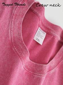 Women's Vintage Washed Cotton T-Shirt, New Summer Style, American-Style Floral  Face Print Comfortable And Fashionable, Versatile For Commuting - 紅色 - 查看 4