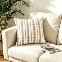 1pc Polyester Cotton Geometric Diamond Pattern Sofa Cushion Cover Without Insert (Suitable For Room Decoration, Living Room, Beach, Car, Party, Christmas, Daily Use, Etc.) - Light Brown - View 4