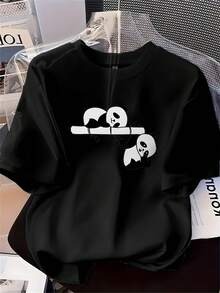 Top estampado de moda para mujer, suave y versátil, con un lindo diseño de panda, cómodo y suave, camiseta de manga corta con cuello redondo estampado, adecuada para uso casual, una prenda elegante para todas las estaciones. - Negro - Ver 1