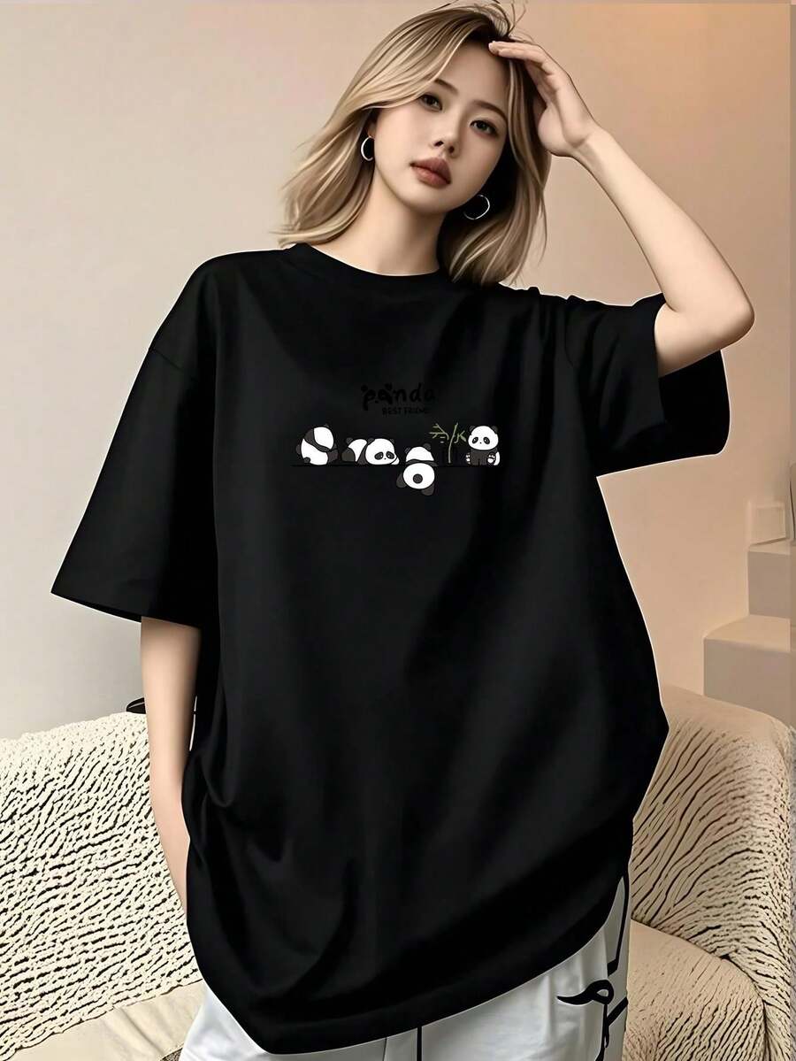 Plus Size Oversized T-Shirt For Women Sizes 1XL-5XL (For Curvy And Tall Figures) - 100% Oversized Korean Style Blouse, Round Neck, Short Sleeve, Machine Washable, Casual Summer T-Shirt For Matching And Casual Wear - Plus Size Fashion For Women 132-264 55LB - 黑色 - 查看 1