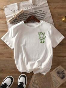 Do You Mind If I Do Something Sloppy? Graphic Print T-Shirt, Short Sleeve, Round Neck, Casual Top For Summer And Spring, Women's Clothing - 白色 - 查看 3