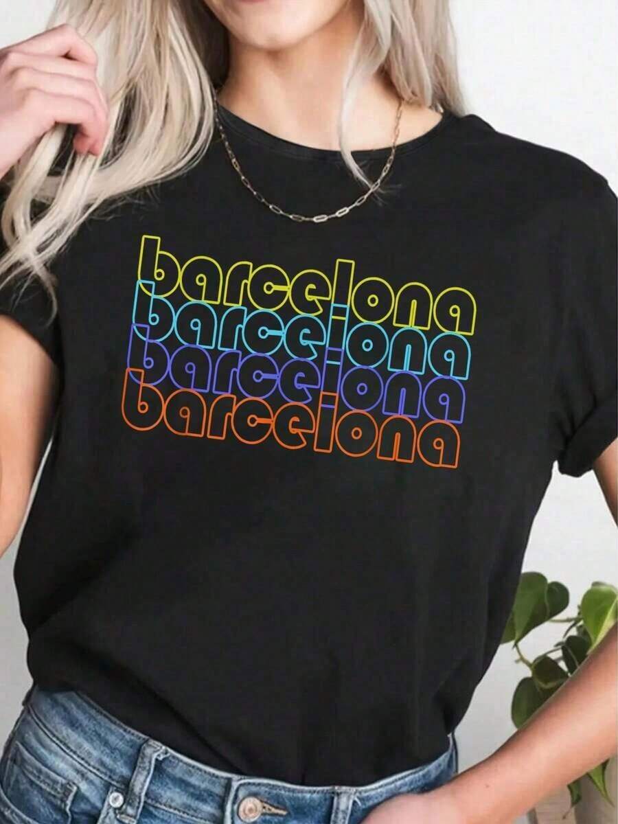 Barcelona, Spain, European Destination In Catalonia, Souvenir T-Shirt - Black - View 1