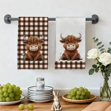 2 pezzi Asciugamani da cucina in stile fattoria vintage con motivo a quadri e mucca delle Highland, rettangolari, in morbido microfibra, panni da cucina, stracci per la pulizia, asciugamani da bagno, asciugamani da tè e cottura, decorazione per la cucina, regalo per il riscaldamento della casa, regalo di compleanno, salviette per la pulizia del bagno, asciugamani decorativi - Multicolore - Visualizzare 8