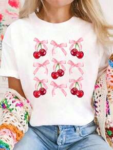Pink Coquette Style Bows For Women And Girls, Cute T-Shirt Sets With Coquette Bow For Women - 白色 - 查看 1