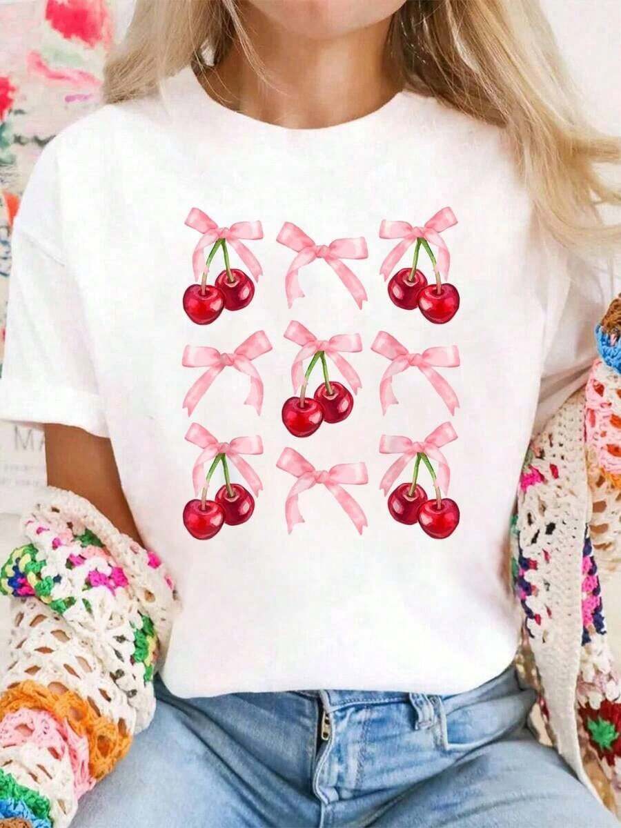 Pink Coquette Style Bows For Women And Girls, Cute T-Shirt Sets With Coquette Bow For Women - 白色 - 查看 1