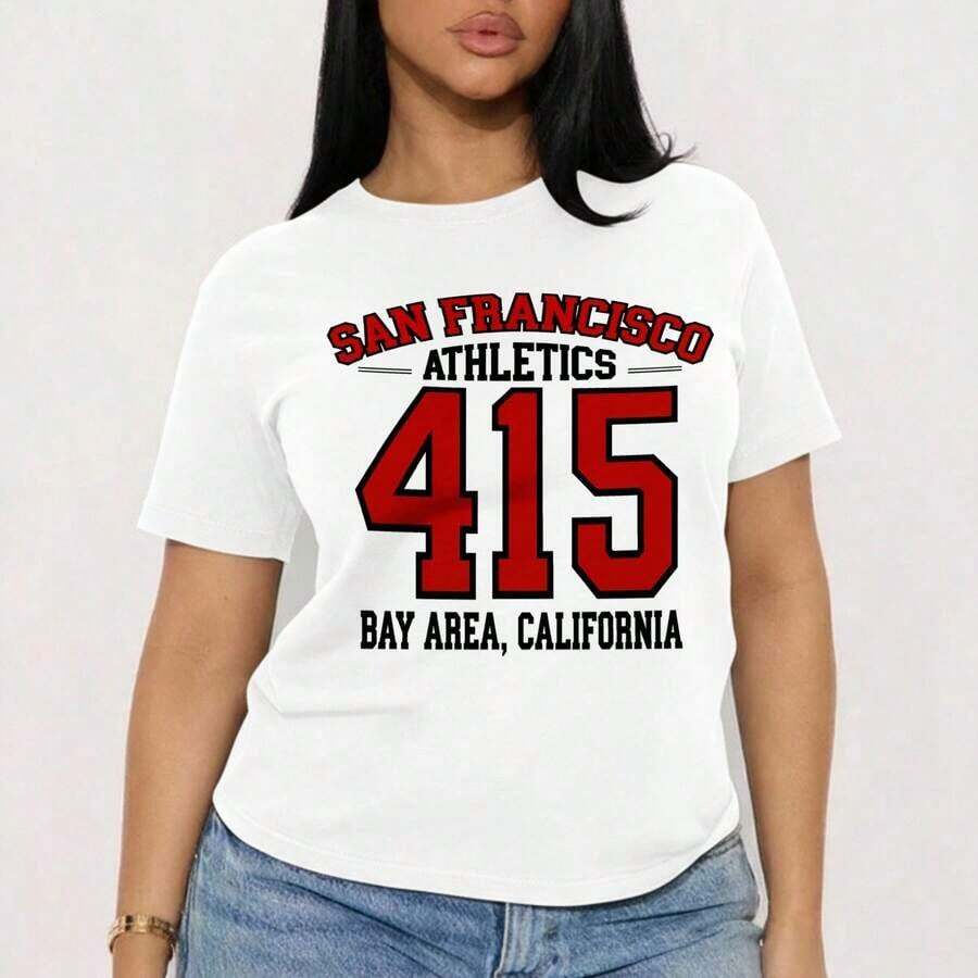 Women's Solid Color Graphic Short Sleeve Crew Neck T-Shirt Casual Daily Streetwear Chic Blusas Para Mujer Casual - 白色 - 查看 1