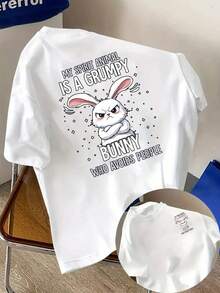 New Men's 180gsm Cotton T-Shirt With A Print Of "My Spirit Animal: A Grumpy Rabbit, A Socially Afraid Rabbit" On The Front And Back. This , Short-Sleeved T-Shirt Is Suitable For Casual Everyday Wear And Outdoor Fitness Activities. It Features A Unique Double-Sided Pattern Design, Perfect For Layering In Spring And Autumn, Or Wearing On Its Own In Summer. Unisex. - 白色 - 查看 6