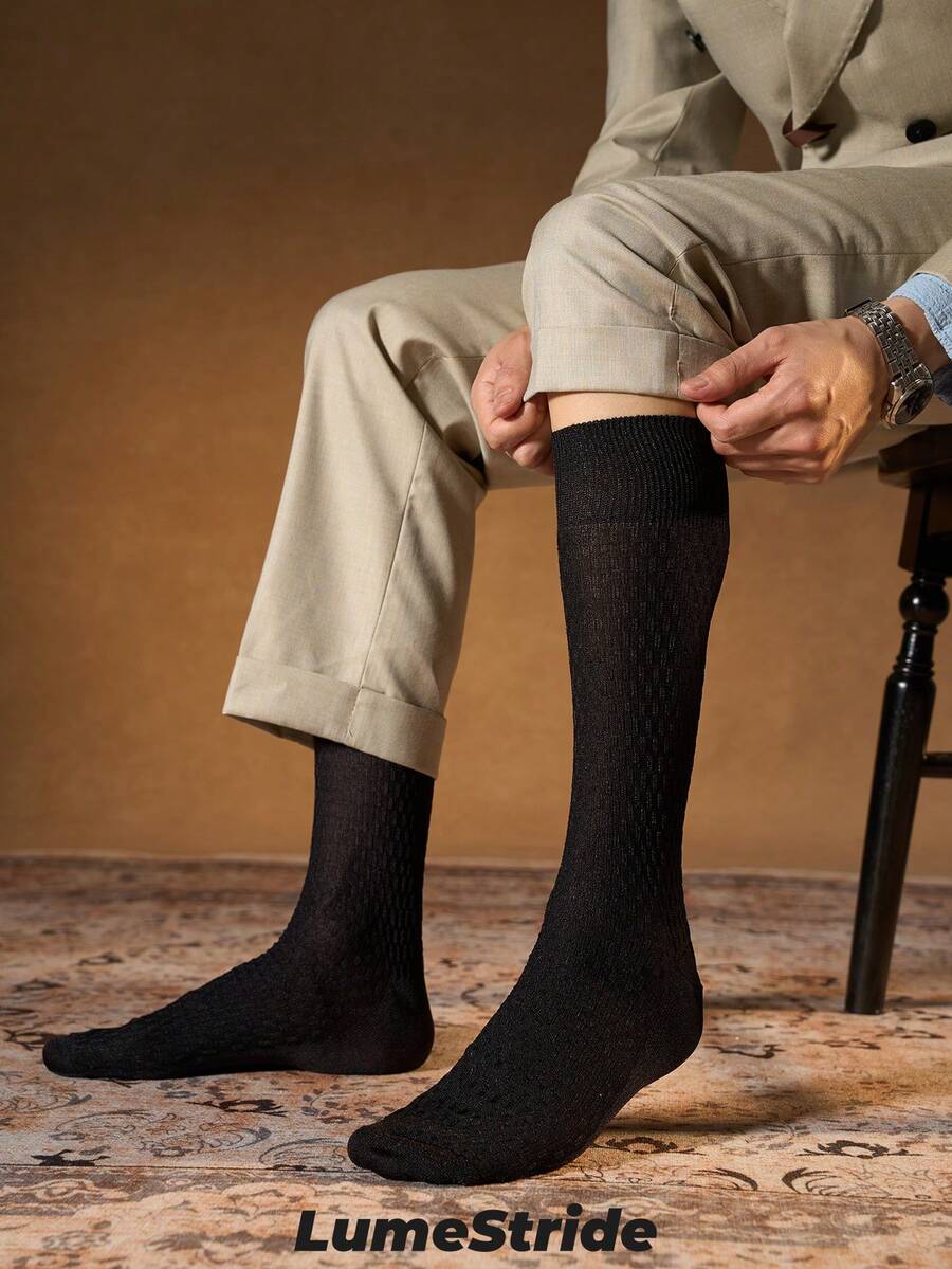 Men Crew Socks | Business & Everyday | Versatile Dress Socks | Comfortable Nylon | All-Match Style - Black - View 1