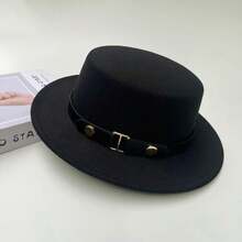 1pc Elegant Wool Felt Hat, Suitable For Summer Beach, Women's Daily And Holiday Outfits, Decorated With Round Rivets And Symmetrical Belt, A Decorative Western Cowboy Hat - Solid Color - View 1
