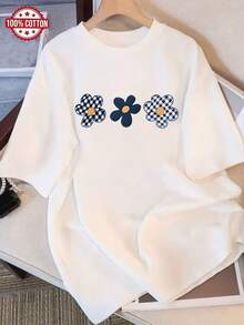 Women's Casual Graphic Tee - Soft, Breathable, Loose-Fitting Short-Sleeve Tee - Casual Summer Tee With Round Neck And Vibrant Colors, Relaxed Fit For Casual Outfits, Sets And Layering, Machine Washable Tee. - 白色 - 查看 1