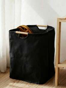 1pc Black Laundry Basket, Foldable Handheld Fabric Dirty Clothes Storage Basket For Bedroom Bathroom Kitchen, Collapsible Large Capacity Organizer Basket With Handles For Home Storage - Black - View 6