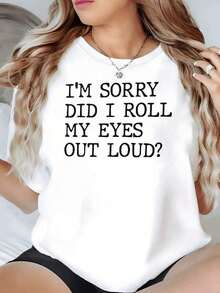 100% Cotton. Funny Phrase Representing A Confident Woman With A Sense Of Humor Who Expresses Her Attitude With Irony And Confidence By Looking Sarcastically. Women's 100% Cotton T-Shirt, Comfortable And Casual For Everyday Wear. Women's Simple Solid Color T-Shirt, Loose And Slim Fit Casual Short Sleeve - 白色的 - 查看 1