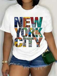 Printed With New York City Lettering And Skyline, Summer Top, Women's Top - White - View 1