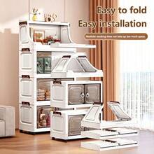 No-Assembly Storage Cabinet Multi-Layer Organizer Home Baby Kids Folding Wardrobe Plastic Portable Container Bedroom Kitchen Closet Shelves Stackable Design - Transparent - View 3