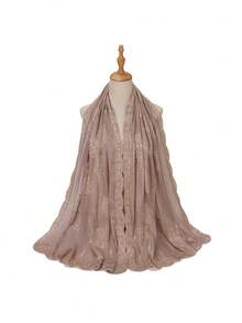 1pc New Bridal Veil Fabric With Embroidery & Sequin Decor, Silky Scarf, Shiny Ribbon, Headband And Veil - Multicolor - View 14