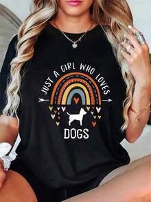 Plus Size Dog Paw Print T-Shirt For Dog Lovers - Casual Short Sleeve Crew Neck T-Shirt For Women And Men, Heart Design For Dog Lovers, Comfortable Fit For All Seasons (Black) - 黑色 - 查看 1