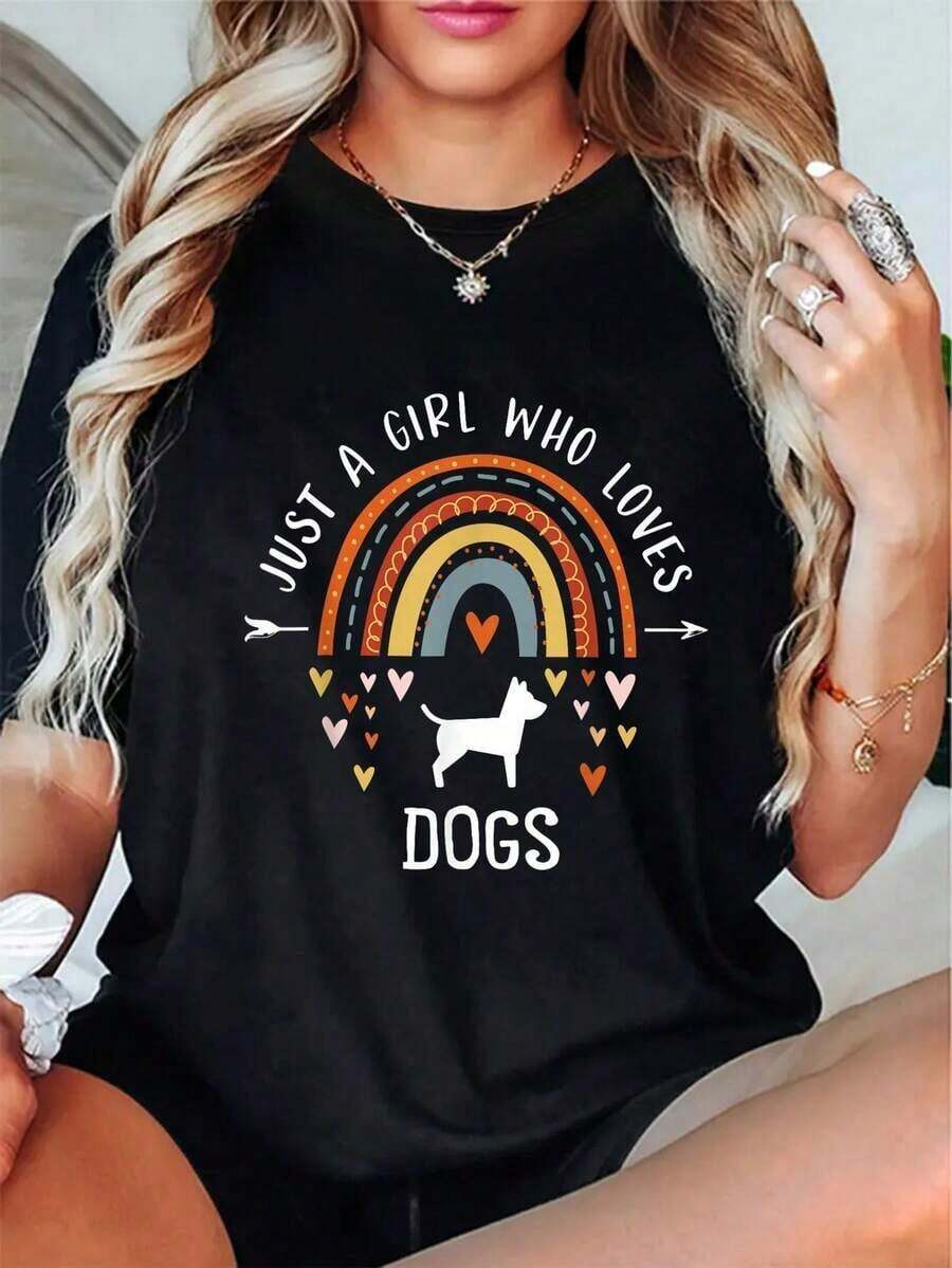 Plus Size Dog Paw Print T-Shirt For Dog Lovers - Casual Short Sleeve Crew Neck T-Shirt For Women And Men, Heart Design For Dog Lovers, Comfortable Fit For All Seasons (Black) - 黑色 - 查看 1