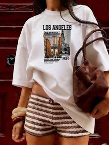 Vintage American Style Short Sleeve T-Shirt, Fashionable Short Sleeve T-Shirt For Spring And Summer 2026, Made In Mexico, 180 Grams. Cartoon Print, Couple Design, Suitable For Indoor Or Outdoor Wear. Crew Neck, Unisex, Ideal For Office And Leisure. One-Piece Pack. - WH-P631577SLNDXZGY598 - 查看 4