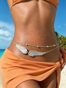 1 Damen doppellagige einfache Engelsflügel Taillenkette Strand Dekorationsgürtel Körperkette Taillenschmuck, Taillenkette, Gürtel, Gürtel für Damen, Goldgürtel Reiseessentiell - mehrfarbig - Übersicht 2