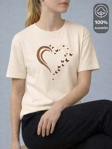 Y2K Style, Fashionable Style, 2026 Newest, Cute Style, Casual Style. Women's Printed T-Shirt "100% COTTON" - "HEART & BUTTERFLIES EDITION" KING SHENDY STORES VENDY 180g (S-XXXL) - 貝斯 - 查看 6