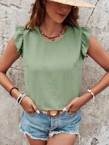 Frenchy Blusa de verano para mujer con volantes y cruce de tirantes en la espalda en color liso - verde menta - Ver 3