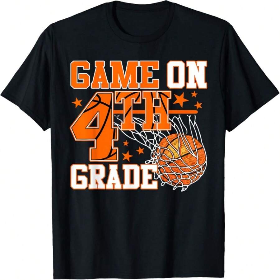 Vintage Game On Fourth Grade Basketball Back To School Boy T-Shirt - 黑色 - 查看 1