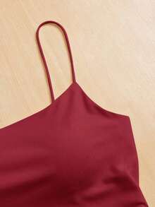 Camiseta ajustada con cuello redondo, almohadilla en el pecho y transpirable.Camisola básica para mujer sin sujetador - Rosa Roja - Ver 3