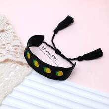 1pc Embroidered Lemon Elegant & Cute Handmade Braided Bracelet, Adjustable Size, Suitable For Party, Travel, Boho Style - Black - View 7