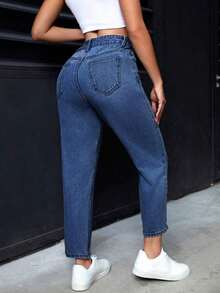Pantalones vaqueros informales de mujer con bolsillos de forma cónica y multiusos - Azul lavado medio - Ver 5