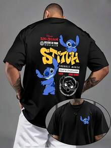 Men'S Short-Sleeve Shirt Featuring A Disney Collaboration With 'Lilo & Stitch' Print. This High-Quality, Soft, And Comfortable Casual Sports T-Shirt Has A Round Neck And Is Designed For Unique Layering. Perfect For Couples' Dates, Gatherings - màu đen - Xem 6