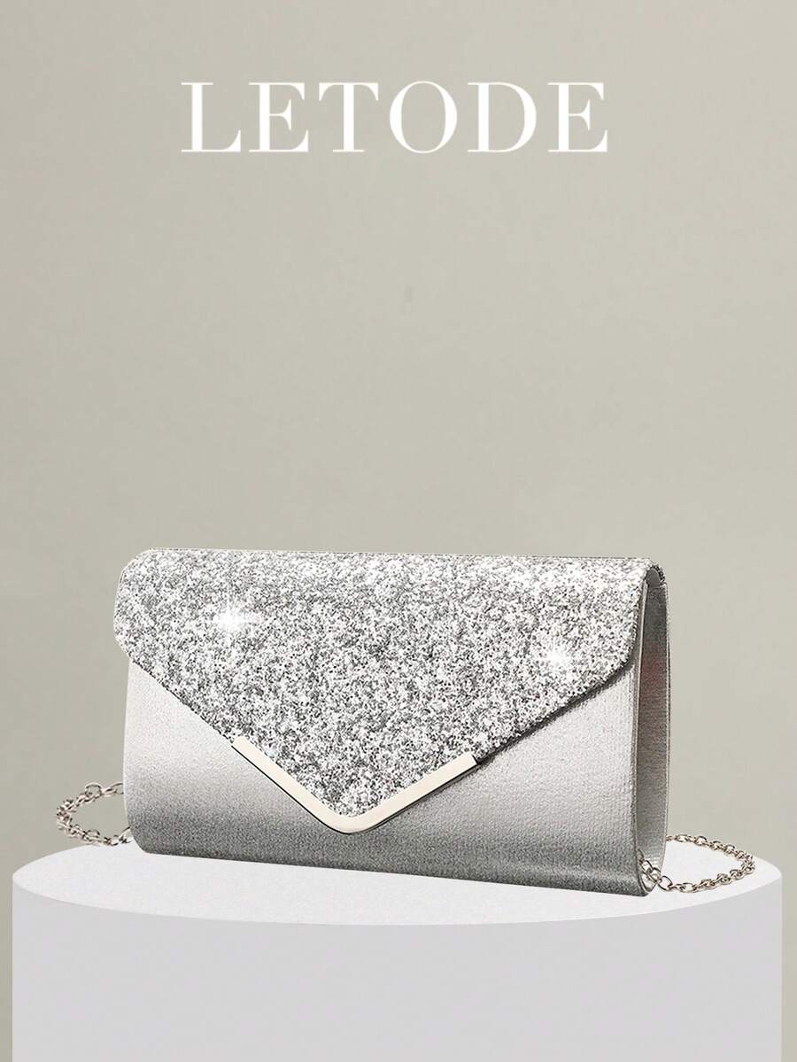 Glitter V-Shaped Clutch Bag