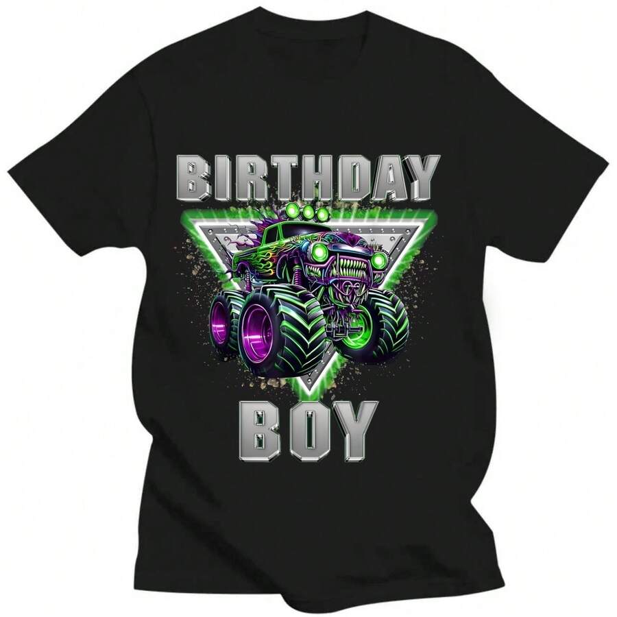 Versatile And Universally Flattering, It Creates An Exquisite Atmosphere. Birthday Monster Truck Are My Jam Bday Party Boys T-Shirt. The Fit Is Amazing! ! - 黑色 - 查看 1