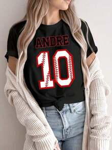 [Relaxed T-Shirt] ANDRE 10 Women's Baseball T-Shirt - High Elasticity Crew Neck T-Shirt With Number 10 Print On The Back, Casual And Sportswear For All Seasons, Machine Washable, Ideal For Uniforms, Team Sets And Casual Outfits, Cotton Sports T-Shirt - 黑色 - 查看 6