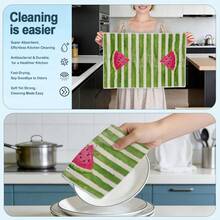 2pcs Kitchen Towels, Green Striped Watermelon Pattern Super Soft Microfiber Kitchen Towels, 40*60cm/15.7*23.6in, Single-Sided Print, Dish Cloths For Kitchen, Restaurant, Bathroom Decor, Holiday Gift - Multicolor - View 7
