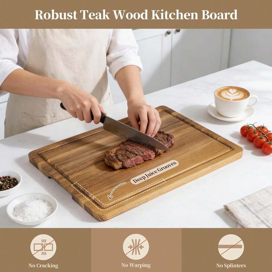 Reversible Wooden Cutting Board, Suitable For Kitchen Use, With Juice Groove, Large Durable Charcuterie Board For Meat, Fruit, Meat And Vegetables, Wooden Cutting Board For Vegetables And Cheese - Camel - View 1