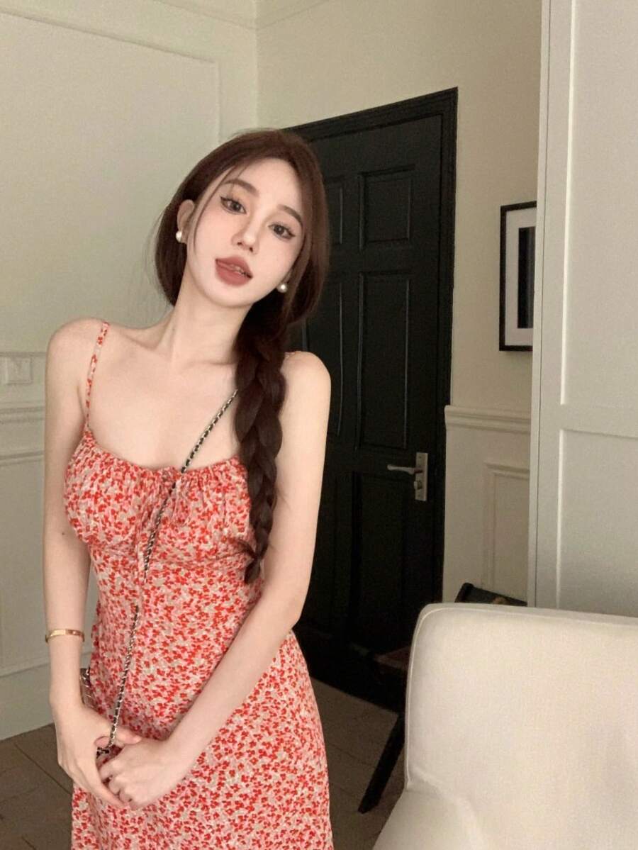 Women Midi Dresses - Red - View 1
