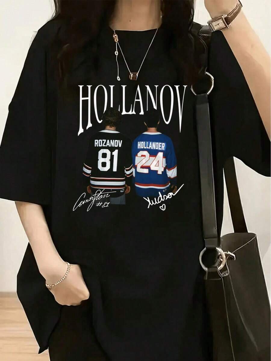 1 Piece Homies Good Buddies Cartoon Print T-Shirt - Women's Casual Short Sleeve Crew Neck T-Shirt, Soft Cotton, 180g, 100% Cotton. - 黑色 3 - 查看 1