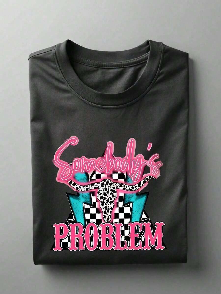 Pink 'Someone's Problem' T-Shirt, Women's Western T-Shirt, Gift T-Shirt For Music Lovers, Cowgirl Concert T-Shirt, Country Song T-Shirt For Her.UA-45 - 黑色 - 查看 1