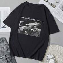 One Small Beer After Another - Comedy Memes And Movies - One Battle After Another - Retro Anime Unisex Cartoon Print T-Shirt - Loose-Fitting Summer Casual T-Shirt - 黑色 - 查看 1