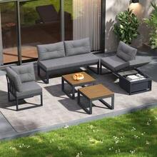 Multifunctional Garden Furniture Set With 3-Position Adjustable Backrest And Reclining Function, Thick And Comfortable Cushions, Storage Space And Weather-Resistant Polyester Cover – For Patio, Balcony And Garden. Beige - 灰色 - 查看 5