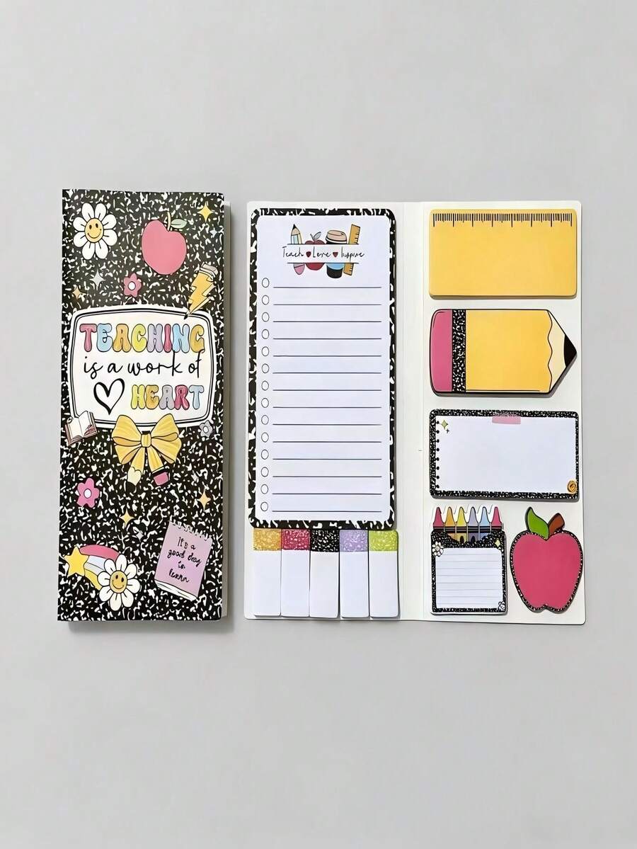 1 set de pegatinas de conveniencia para cuaderno de regreso a la escuela, regalo del primer día de clases para el Día del Maestro, regalo de regreso a la escuela para compañeros de clase, "Bienvenido a la escuela, enseñar y educar es un trabajo duro" - Pegatinas de conveniencia para cuaderno del maestro con patrones hermosos y coloridos, adecuado - Unitalla - Ver 1