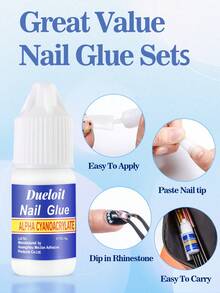 Dueloit 1pc/6pcs/10pcs/20pcs/40pcs Rhinestone Diamond Nail Glue, 3g Clear Long-Lasting Nail Glue, Nail Tip Glue, Nail Art Supplies - 無色 - 查看 2