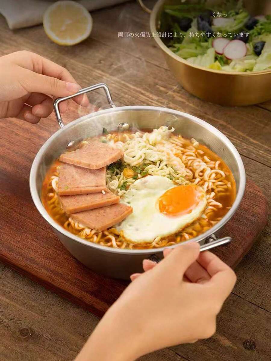 1000毫升不锈钢双耳韩式简约沙拉碗、饭碗、调料碗、拉面碗、水果炒菜碗 - 銀色 - 查看 1