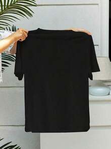 Women's Pure Cotton T-Shirt With Musical Guitar Print And Round Neck, Y2K Streetwear Retro Punk Style, Suitable For Holidays, Music Festivals, Comfortable And Loose Short Sleeve. - 黑色 - 查看 2