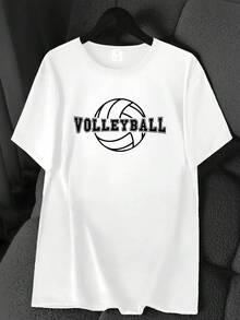 Minimalist Volleyball Print T-Shirt. Available In 6 Colors, Short Sleeves, Round Neck, High-Stretch Casual Sports Top. Machine Washable. Suitable For Spring And Summer. Can Be Worn In All Seasons. Women's Clothing. Elegant Party Outfit, Stylish Ladies' T-Shirt, Blouses Suitable For Curvy Women, Casual Wear, Cool And Breathable Summer Wear, Fun Letter Print. - 白色 - 查看 1