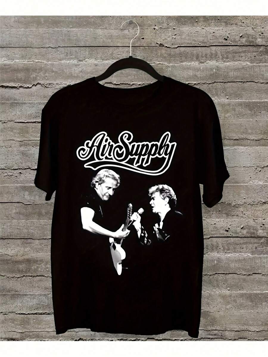 New T-Shirts For Men And Women 2026: Unisex Air Oxygen Band T-Shirt - Soft, Crew Neck, Urban Casual Style, Suitable For Fans, Features An Iconic Band Print, Washable For Daily Use And Vintage Style (Unisex, Versatile), Ideal For House Parties And Travel. - 黑色 - 查看 1