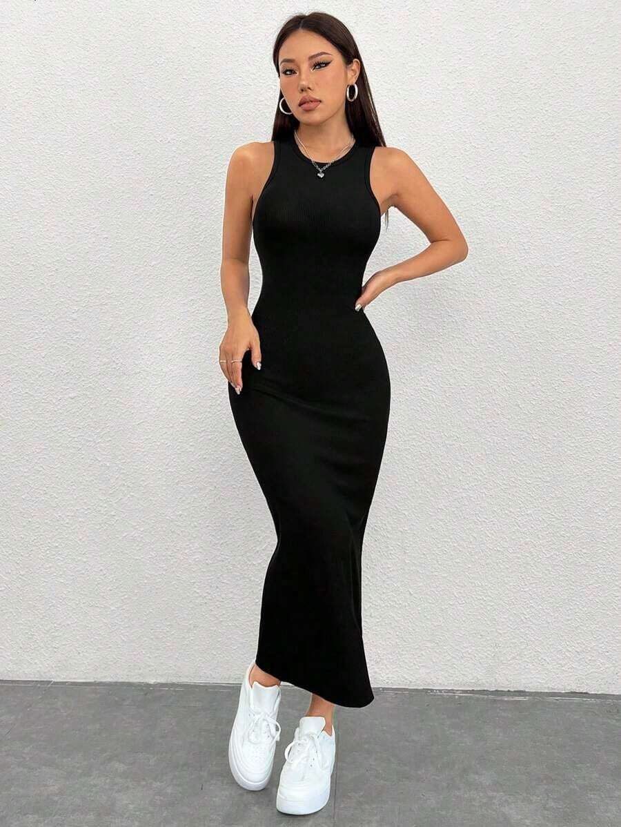 PETITE Vestido Para Mujer De Cuello Redondo Sin Mangas - Negro - Ver 1